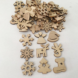 50Pcs Christmas Tree Unfinished Wooden Ornaments, Christmas Hanging Decorations, for Party Gift Home Decoration