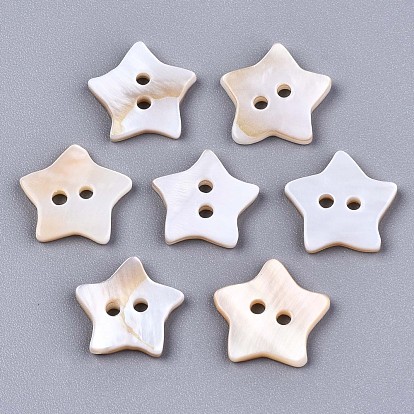 2-Hole Freshwater Shell Buttons, Star
