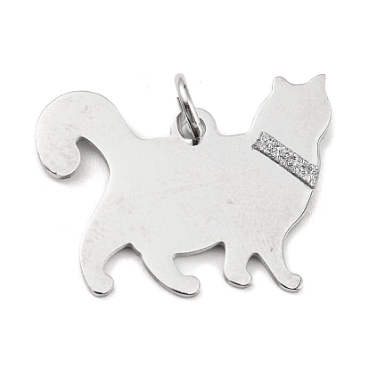 Pendentifs en acier inoxydable, avec anneau de saut et paillettes, estampillage d'une étiquette vierge, charme de chat