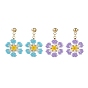 Glass Seed Braided Flower Dangle Stud Earrings, Golden 304 Stainless Steel Wire Wrap Jewelry for Women