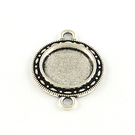 Supports connecteur en alliage cabochon plat rond de style tibétain, sans plomb, plateau: 14 mm, 28x20x2.5 mm, trou: 2 mm, environ 410 pcs / 1000 g