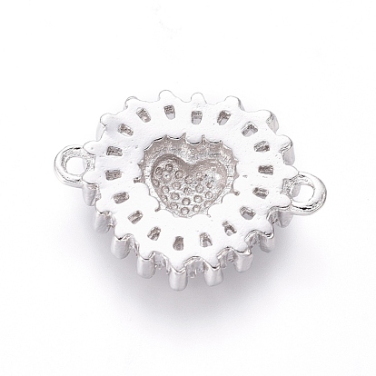 Brass Micro Pave Cubic Zirconia Links Connectors, Heart, Clear