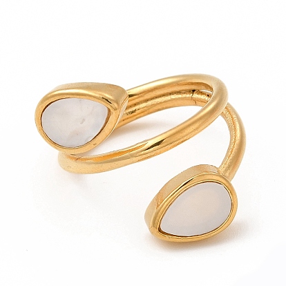 Ионное покрытие (ip) 304 кольца для пальцев из нержавеющей стали, синтетические белые кольца с широкой полосой в форме капли для женщин