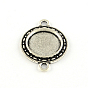 Flat Round Tibetan Style Alloy Connector Cabochon Settings, Lead Free, Tray: 14mm, 28x20x2.5mm, Hole: 2mm, about 410pcs/1000g