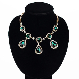 Vintage Crystal Gemstone Diamond Necklace - Short Lockbone Chain, European and American Fashion (N027)