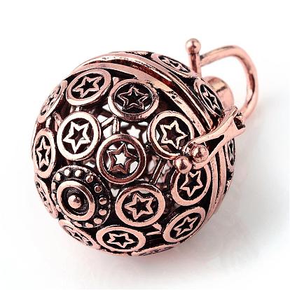 Rack Plating Brass Cage Pendants, For Chime Ball Pendant Necklaces Making, Hollow Round with Star