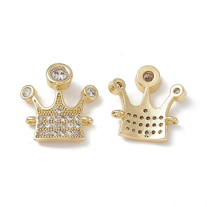 Brass Pave Clear Cubic Zirconia Connector Charms, Crown Links