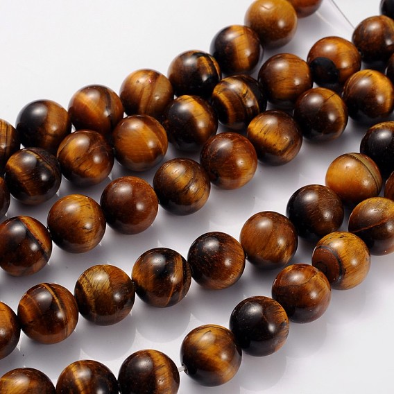 Perles en pierres gemme, ronde, oeil de tigre, 12mm, Trou: 1mm, 33 pcs / chapelet, 15.5 pouce