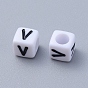 Perles de lettre de trou horizontal acrylique, cube, 6x6x6mm, Trou: 3.2mm