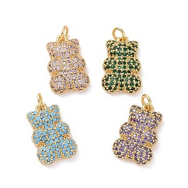 Brass Micro Pave Cubic Zirconia Pendants, with Jump Ring, Bear Charms, Golden