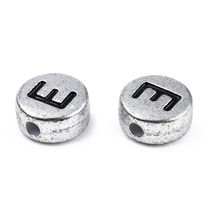 Silver Color Plated Acrylic Horizontal Hole Letter Beads, Flat Round
