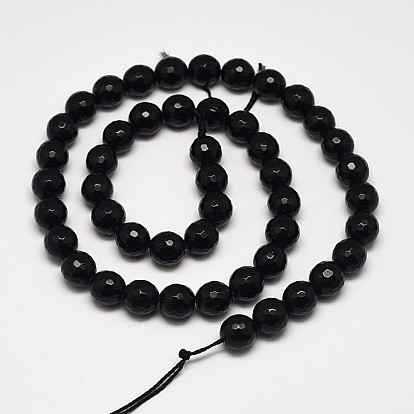 Faceted Round Grade A Black Stone Beads Strands, Dyed