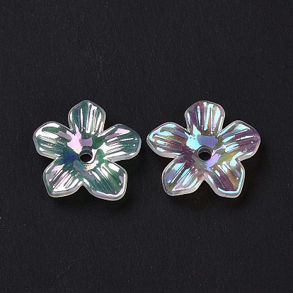 Placage irisé arc-en-ciel bouchons de perles acryliques transparents, uv plaqué, Flower 5 pétales
