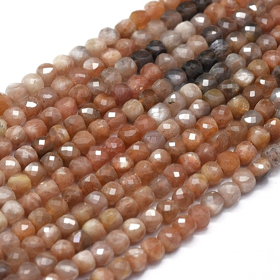 Sunstone naturelle perles brins, facette, carrée
