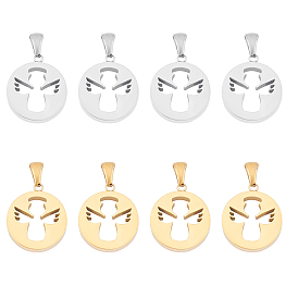 Pendentifs en acier inoxydable, creux, polissage manuel, plat rond avec l'ange