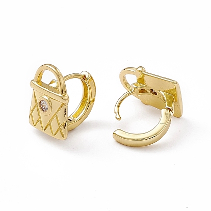 Clear Cubic Zirconia Padlock Hoop Earrings, Real 18K Gold Plated, Rack Plating Brass Jewelry for Women, Cadmium Free & Nickel Free & Lead Free