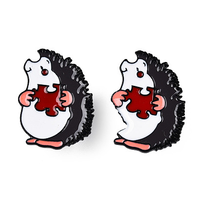 Hedgehog with Puzzle Enamel Pin, Electrophoresis Black Plated Alloy Animal Badge for Backpack Clothes, Nickel Free & Lead Free