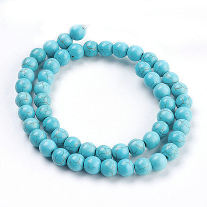 Perles synthétiques turquoise brins, ronde