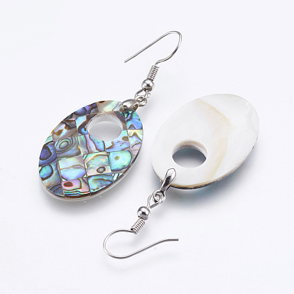 Abalone Shell/Paua Shell Dangle Earrings, with Brass Findings, Oval