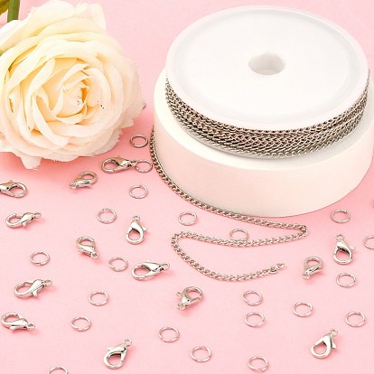 Kit de fabricación de collar de pulsera de cadenas de bricolaje, incluyendo cadenas de bordillo de hierro y anillos de salto, broches de aleación