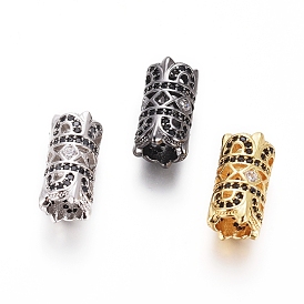 Brass Micro Pave Cubic Zirconia European Beads, Large Hole Beads, Column