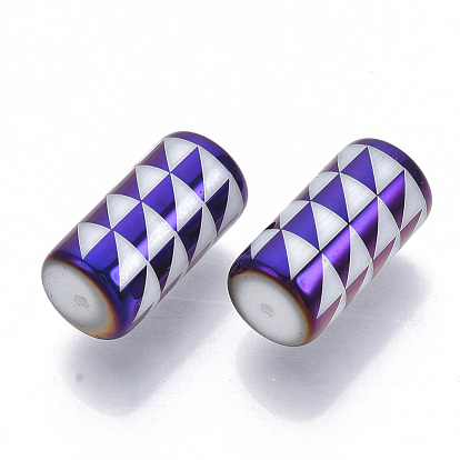 Electroplate Glass Beads, Column with Triangle Pattern