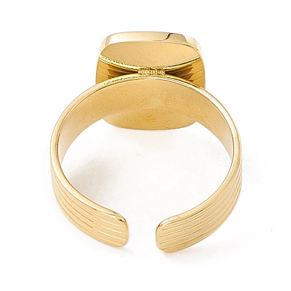 Natural Shell Rectangle Open Cuff Ring, Gold Plated 304 Stainless Steel Jewelry for Women