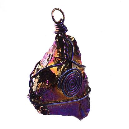 Electroplate Natural Crystal Pendants, with Iron Wires, Wrap Pendants, Mixed Shaped, Mixed Metal Color