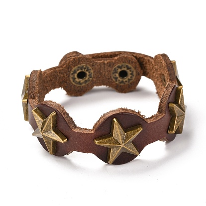 PU кожаный браслет шнура, со сплавочной фурнитурой, звезда, античная бронза