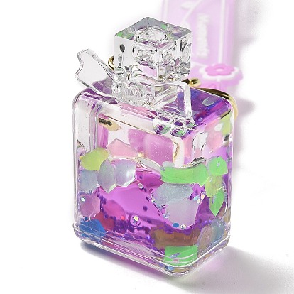 Botella de perfume acrílico colgante llavero decoración, accesorios para bolsos flotantes de arenas movedizas líquidas, con fornituras de aleación