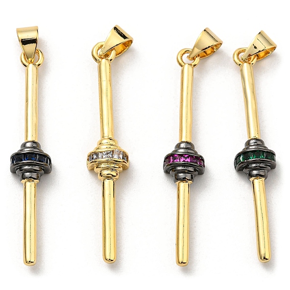 Brass with Cubic Zirconia Pendants, Long-Lasting Plated, Lead Free & Cadmium Free, Real 18K Gold Plated, Stick