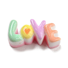 Opaque Resin Cabochons, Rainbow Color Word LOVE