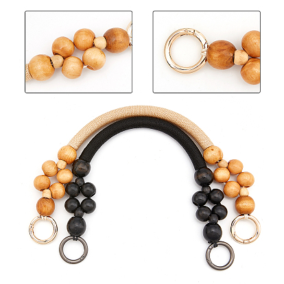PandaHall Elite 4Pcs 2 Colors Nylon Bag Handles, with Wooden Beads & Zinc Alloy Spring Ring Clasps, Bag Replacement Accessories