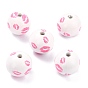 Spray Painted Natural Wood Beads, Macrame Beads Large Hole, Round with Lip Pettern