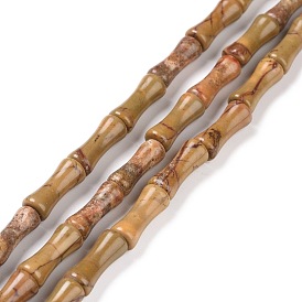 Brins de perles turquoise jaune naturel (jaspe), baton de bambou