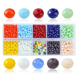 10 grilles 10 styles cordons de perles de verre opaques de couleur unie, facette, rondelle