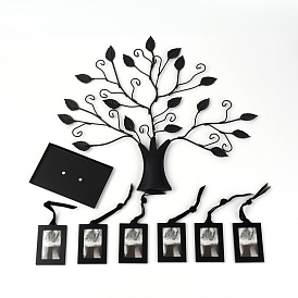 Iron Family Tree Picture Frame Stand, with Glass Hanging Picture Frames and Polyester Findings, Tree