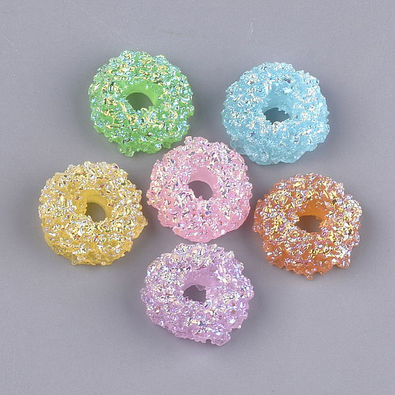Resin Cabochons, AB Color Plated, Donut, Imitation Food