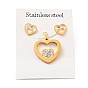 Double Heart Stud Earrings with 316 Stainless Steel Pins and Crystal Rhinestone Pendant, Vacuum Plating 201 Stainless Steel Jewelry Set