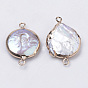 Eslabones / conectores de perlas keshi de perlas barrocas naturales chapadas, con fornituras de hierro, Plano Oval