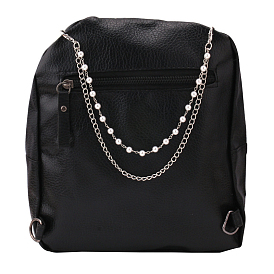 Alloy Double Layer Purse Chains, Handbag Decorative Chains, with Plastic Imitation Pearl Bead