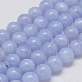 Round Grade A Natural Blue Lace Agate Bead Strands