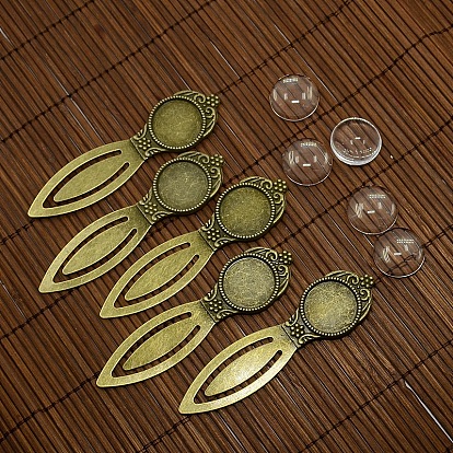 18mm Clear Domed Glass Cabochon Cover for DIY Alloy Portrait Bookmark Making, Bookmark Cabochon Settings: 80x22mm, Tray: 18mm