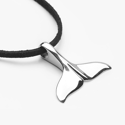 Stainless Steel Pendant Necklaces, with Eco-Friendly Faux Suede Cord and Brass Lobster Claw Clasps, Whale Tail Shape