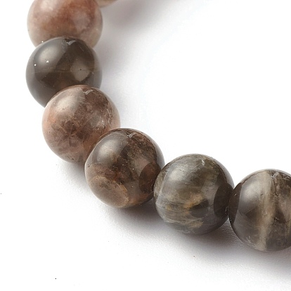 Natural Black Sunstone Round Beads Stretch Bracelet for Men Women