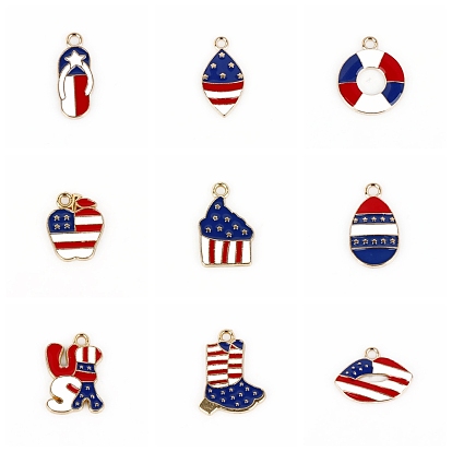Alloy Enamel Pendants, Independence Day Charms, Golden, Colorful, Lip/Shoes/Horse Eye/Ring/Food/Teardrop/Word Shape