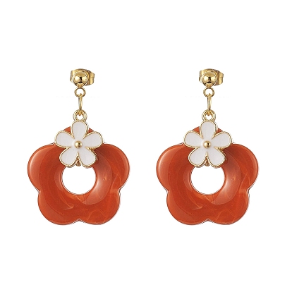 8 paire 8 émail en alliage de couleur avec des boucles d'oreilles pendantes en forme de fleur imitation acrylique, 304 bijoux en acier inoxydable pour femmes