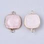 Natural Rose Quartz Links Connectors, with Brass Findings, Square, Golden