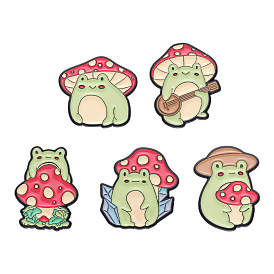 Cartoon Mushroom Frog Enamel Pins, Alloy Brooch for Women
