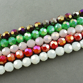Perles en verre electroplate, de couleur plaquée ab , jade d'imitation, à facettes (32 facettes), ronde, 6x5mm, Trou: 1mm